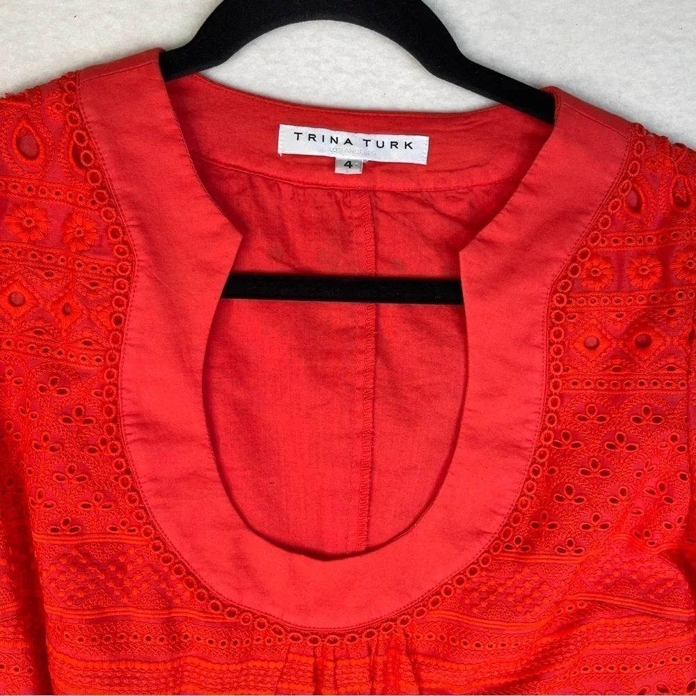Trina Turk Bonita Eyelet Shift Dress Poppy Red Size 4